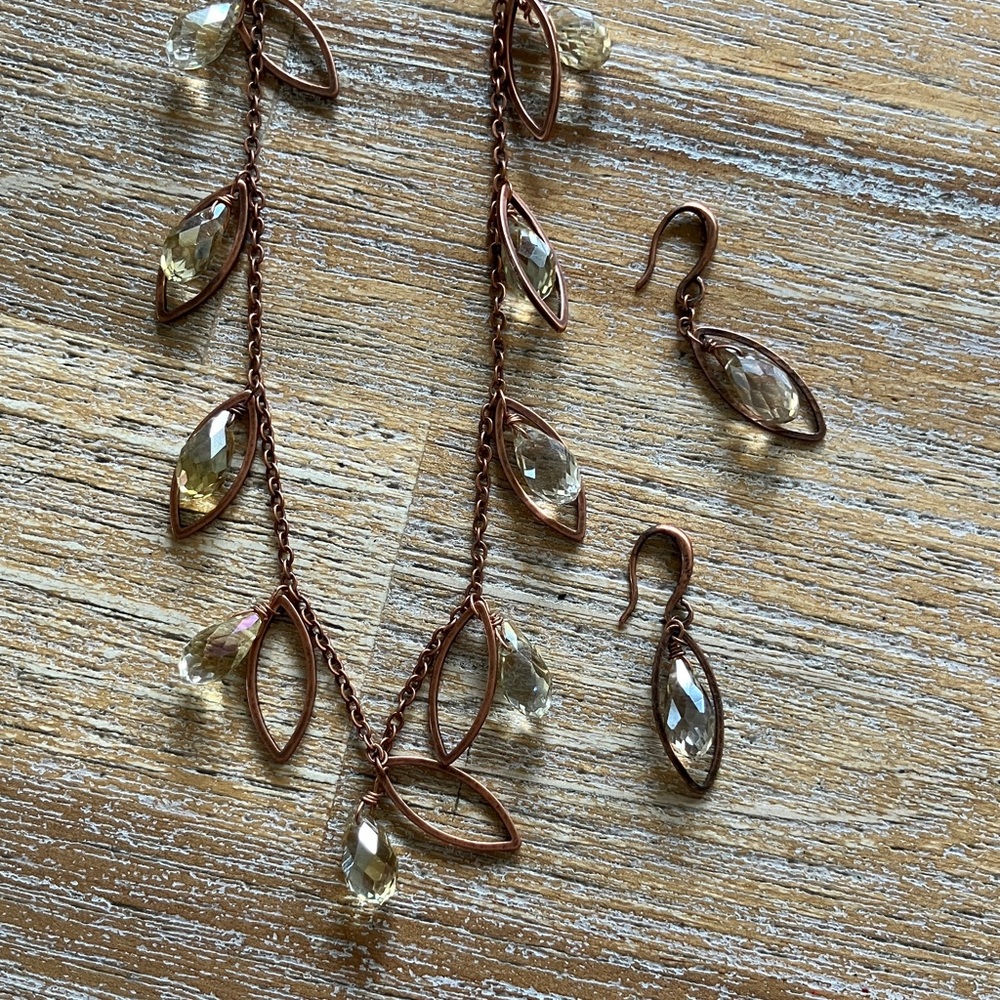 Delicate Champagne Crystal Teardrop Necklace and Earring Set